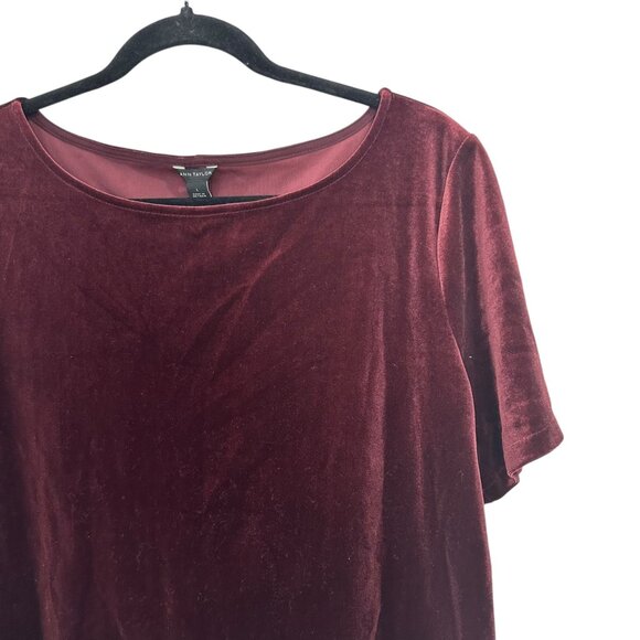 Ann Taylor Women SZ L Velvet Burgundy Short Sleeve Top Basic Stretch - Picture 8 of 11